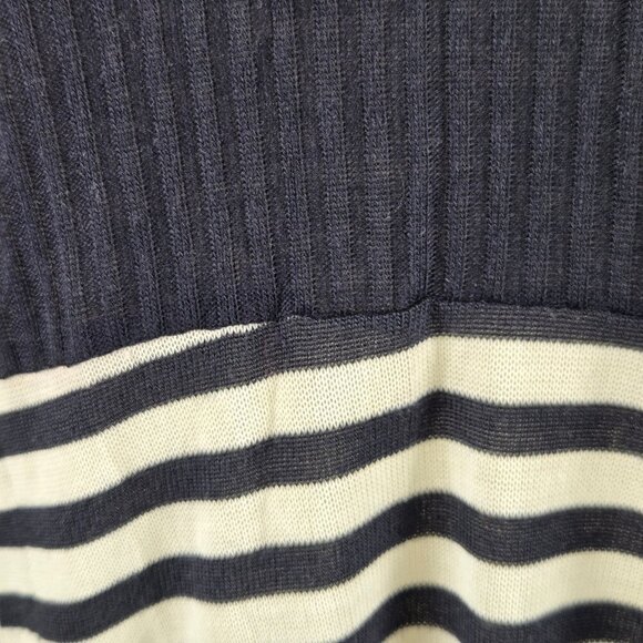 Ellen Tracy Size Large Blue White Striped Cardigan Waterfall Front No Closure - Picture 7 of 11
